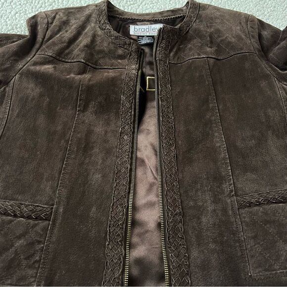 Bradley Bayou Suede Leather Collarless Braided Full Zip Mocha Jacket SZ XL - Picture 12 of 15